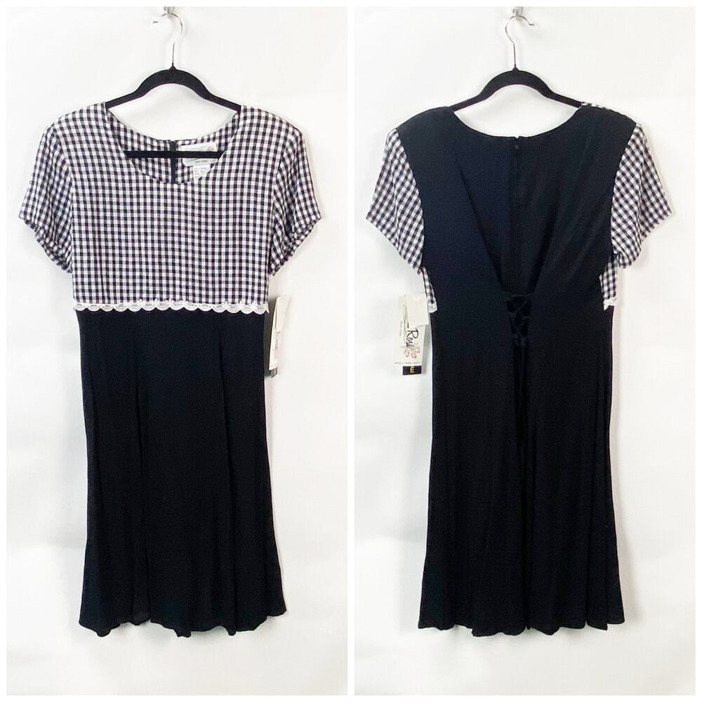 Vintage 90s Olivia Rose US 10 NWT Womens Black/White Gingham Short Sleeve Dress